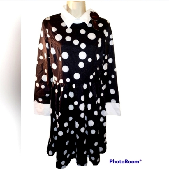 SISJULY BLACK POLKA-DOT RETRO STYLE DRESS NEW With TAGS - Picture 9 of 11